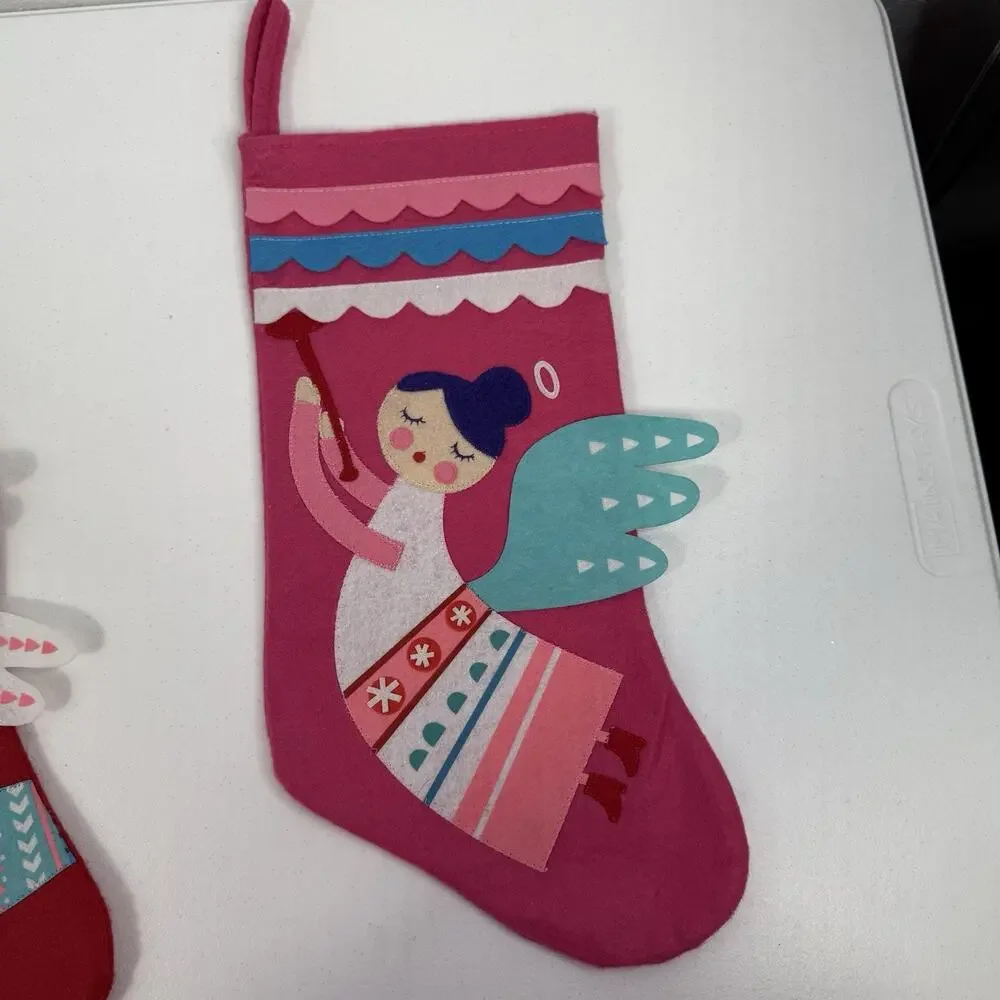 Target Christmas Stockings Felt Set of 3 Snowman Bird‎ Fairy Angel Pink Red Blue